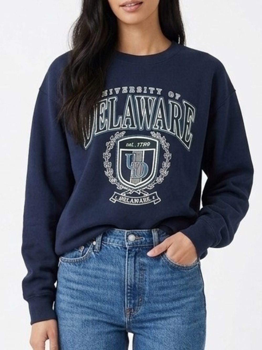 Vintage Bold University of Delaware Printed Crewneck Sweatshirt In Navy - L